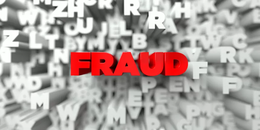 Rote Buchstaben vor vielen weißen Buchstaben. Die roten Buchstaben zeigen das Wort "Fraud"