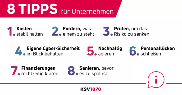 Weißer Hintergrund mit 8 Tipps für Unternehmen (Text)