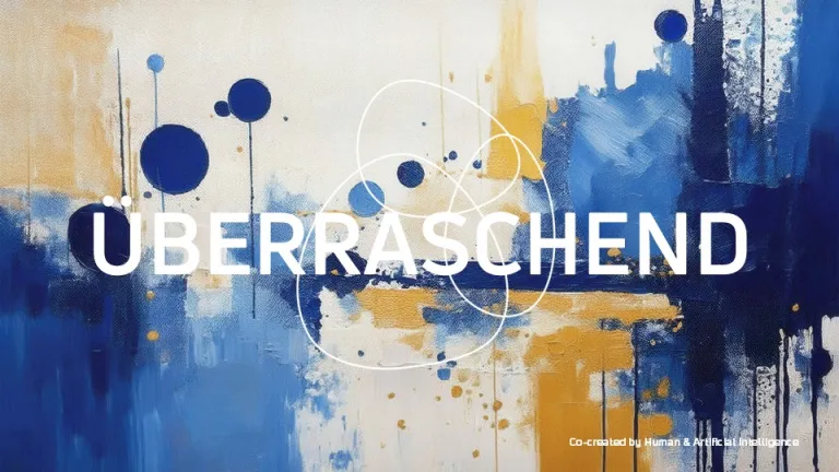 Bunt bemaltes Bild mit der Aufschrift 'überraschend'