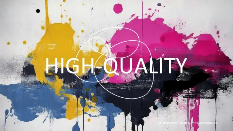 Colorfully painted picture with the inscription 'high-quality'