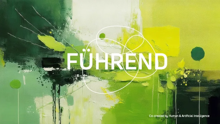 Bunt bemaltes Bild mit der Aufschrift 'führend'