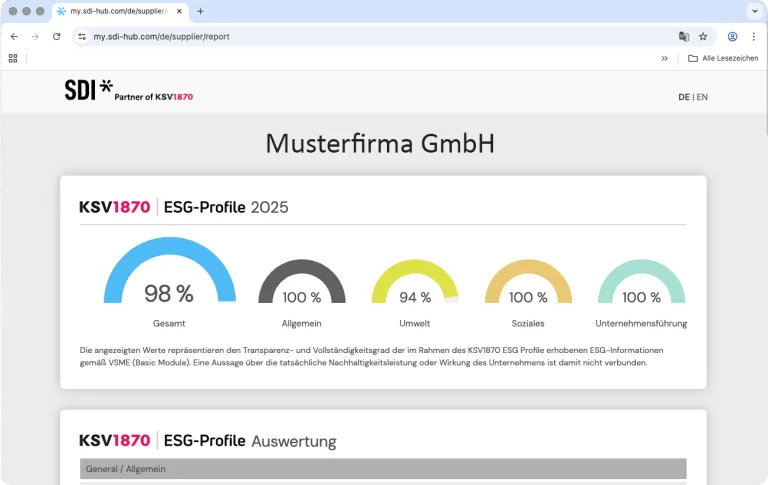 Beispielhafte Bildschirmaufnahme der ESG-Profile