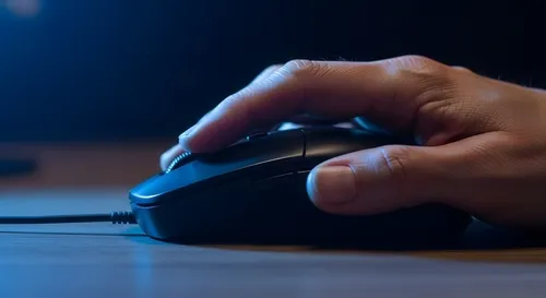 Nahaufnahme einer Hand, die eine Computermaus bedient