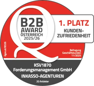 Siegel zum ersten Platz in der Kategorie Kundenzufriedenheit beim B2B-Award-Österreich 2025/2026