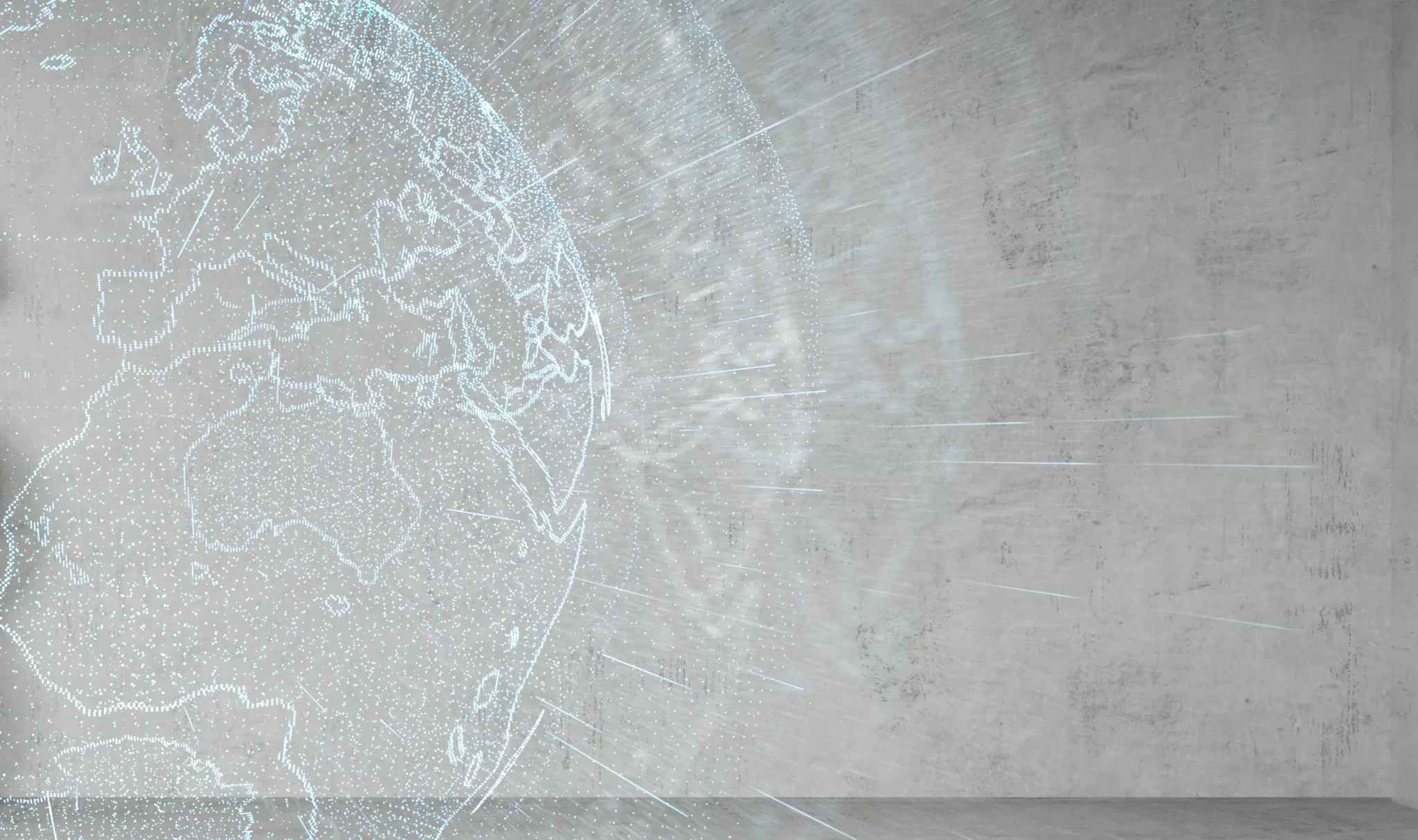 Weltkarte mit hervorgehobenen Kontinenten auf grauem Hintergrund, symbolisiert globale Vernetzung