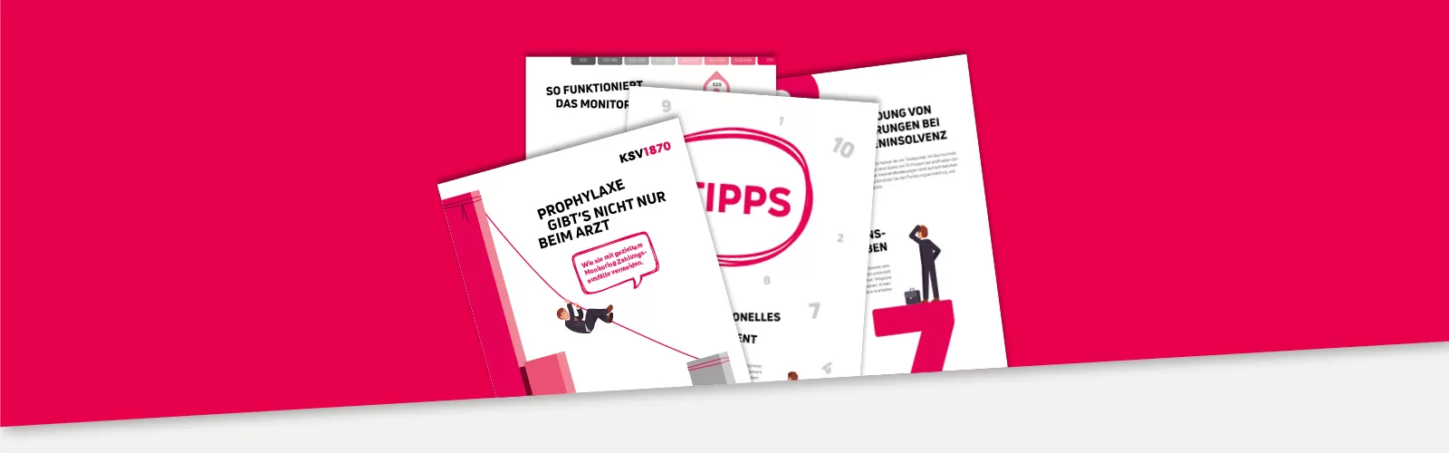 Mehrere Informationsblätter vor rotem Hintergrund